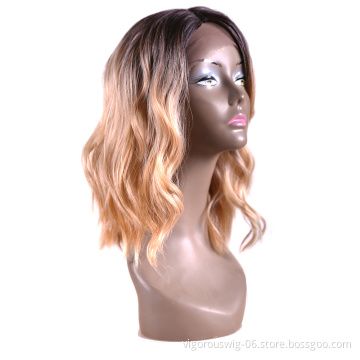Vigorous wholesale hand tied natural hot sale curly deep part bob ombre full synthetic hd lace front wig for black women